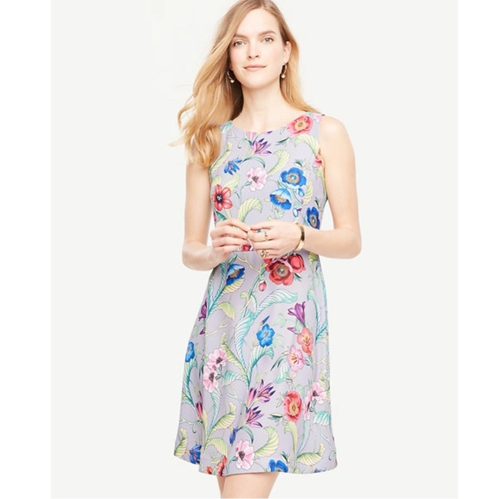 Ann Taylor Jungle Floral Print Fit & Flare Sleeveless Crepe Spring Mini Dress 6 - Picture 5 of 13